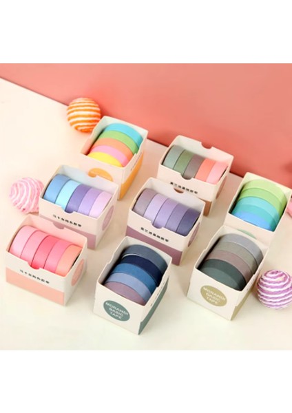 Vintage Washi Tape Bant Yapışkanlı Maskeleme Kağıdı Renkli Bant 5 Li - Mor Tonları N1 fiyatları