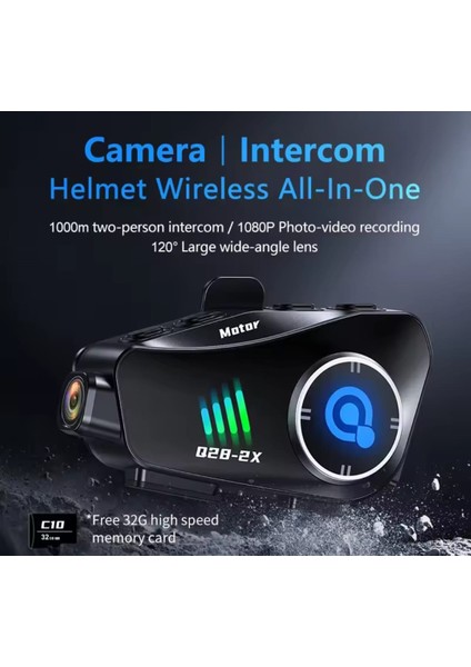 Q28-2X Motosiklet Kask Bluetooth Interkom Su Geçirmez 1080P Hd Sürüş Kaydedici Kablosuz Kamera