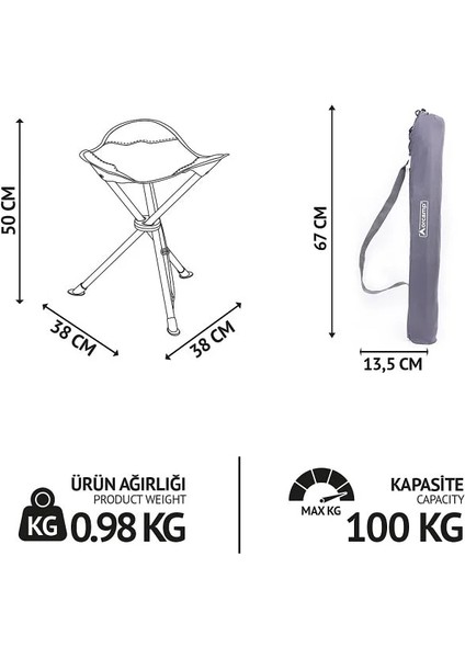 Taşınabilir Katlanabilir Çantalı Kamp Taburesi Hoka 3 OUT-2370