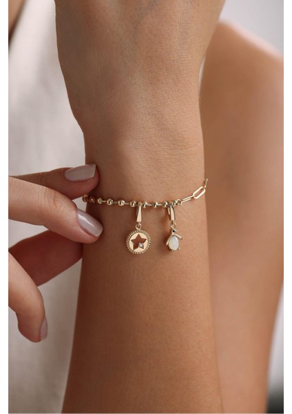 Opal Taşlı Penguen & Taşlı Yıldız Charm Bileklik