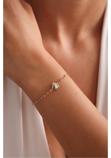 Aynalı Zincir Büyük Kalp Bileklik