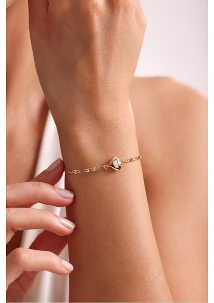 Aynalı Zincir Büyük Kalp Bileklik modelleri