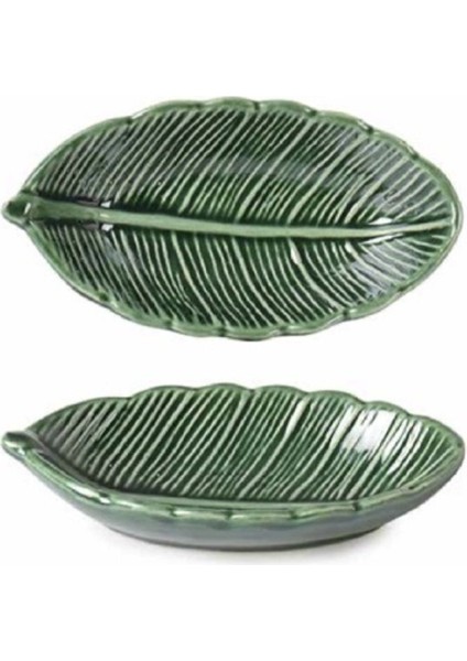 6 Adet Cerezlik Cizgili Yaprak Seramik 15.5x8 cm