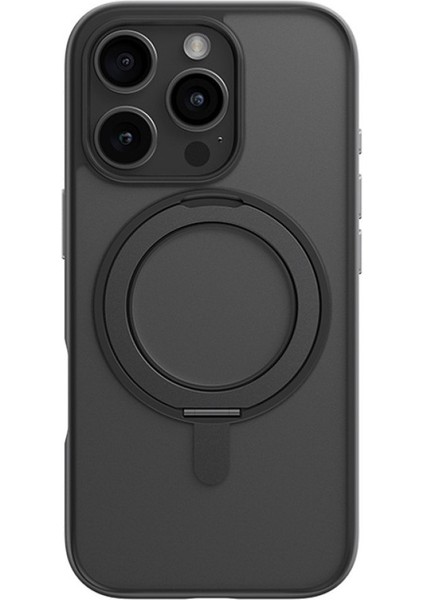 iPhone 16 Pro Max Uyumlu Skin Friendly 360 Rotatable Magsafe Standlı Siyah Telefon Kılıfı