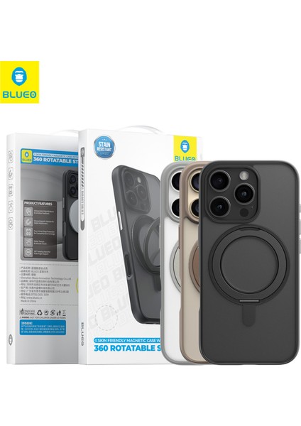 iPhone 16 Pro Max Uyumlu Skin Friendly 360 Rotatable Magsafe Standlı Siyah Telefon Kılıfı