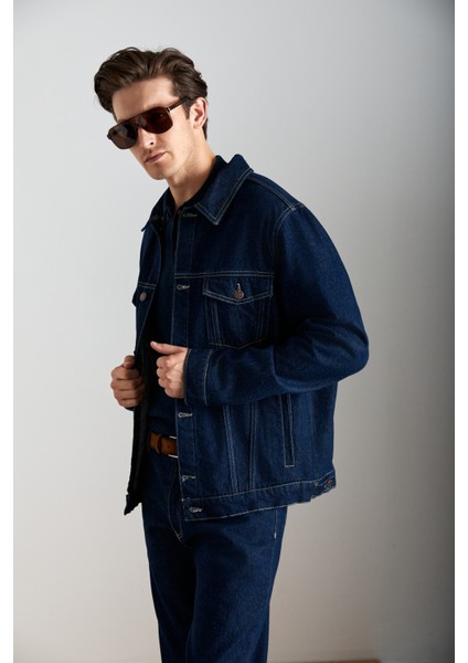 Jerıcho Erkek Denim Oversize Lacivert Ceket