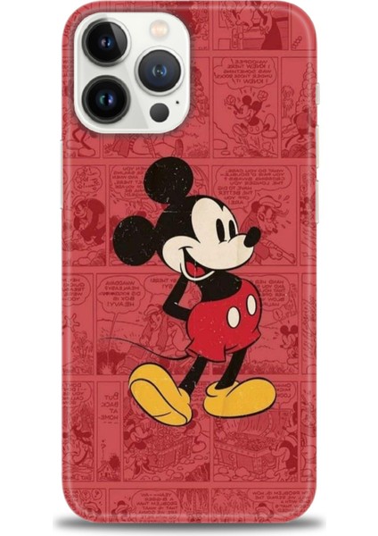 iPhone 15 Pro Max Kılıf Hd Baskılı - Kırmızı Mickey + 9h Nano Ekran Koruyucu