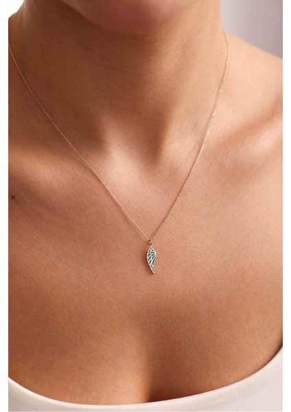 Turkuaz Mavi Mineli Melek Kanat Kolye