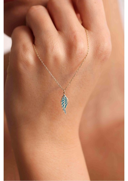 Turkuaz Mavi Mineli Melek Kanat Kolye modelleri