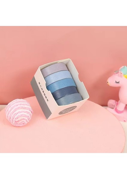 Vintage Washi Tape Bant Yapışkanlı Maskeleme Kağıdı Renkli Bant 5 Li - Mavi Tonları N3