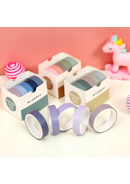 Vintage Washi Tape Bant Yapışkanlı Maskeleme Kağıdı Renkli Bant 5 Li - Mavi Tonları N3 modelleri