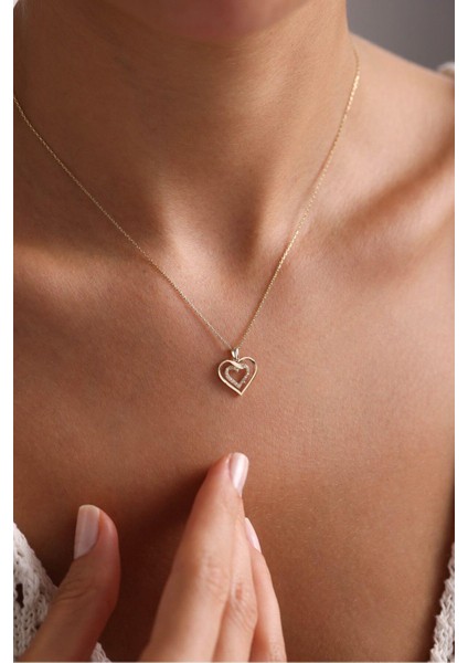 Beyaz Taşlı Double Heart Kalp Kolye modelleri