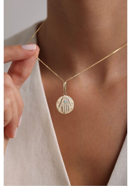 Heritage Mavi Firuze Taşlı Fatmanın Eli Kilitli Charm Kolye Ucu