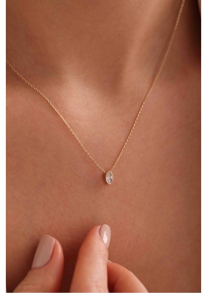 14 Ayar Oval Taşlı Altın Kolye