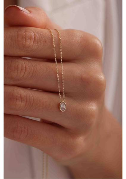 14 Ayar Oval Taşlı Altın Kolye