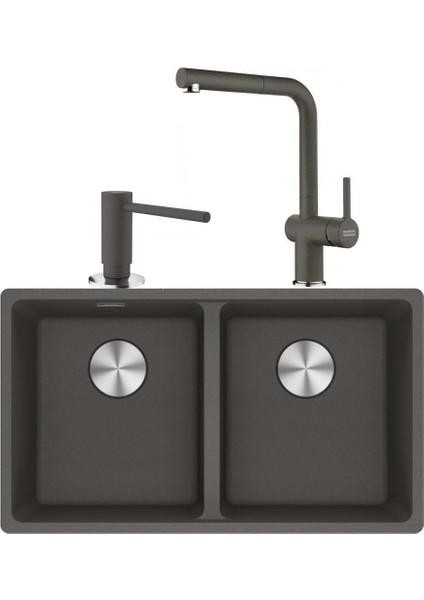 Maris Mrg 120-35-35 Slate Gri Granit Eviye + Active Plus Doccia 2.0 Armatür + Comfort Sıvı Sabunluk Üçlü Set