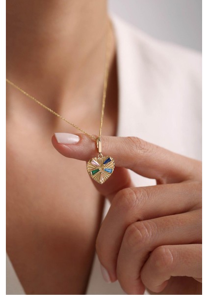 Heritage Mix Taşlı Kalp Kilitli Charm Kolye Ucu