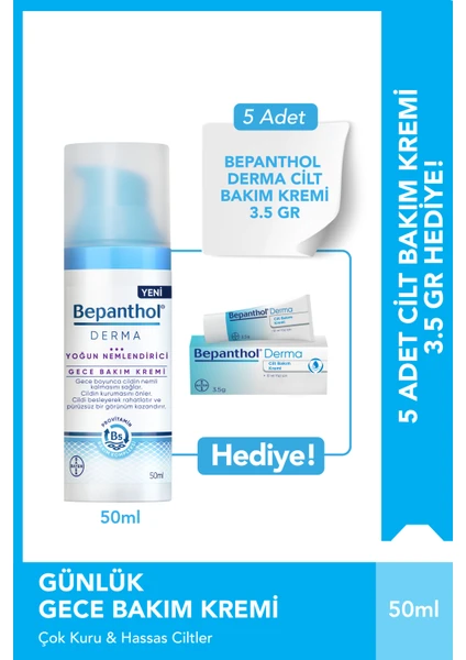 Derma Gece Bakım Kremi 50 ml + 5 Adet Cilt Bakım Kremi 3.5 G