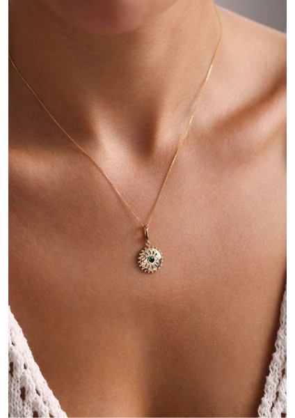 Yeşil Taşlı Göz Güneş Heritage Kilitli Charm Kolye Ucu