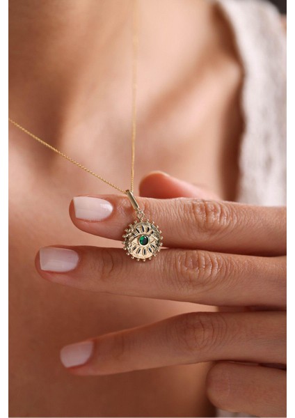 Yeşil Taşlı Göz Güneş Heritage Kilitli Charm Kolye Ucu fırsatları