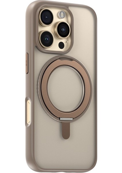 iPhone 16 Pro Max Uyumlu Skin Friendly 360 Rotatable Magsafe Standlı Gold Telefon Kılıfı