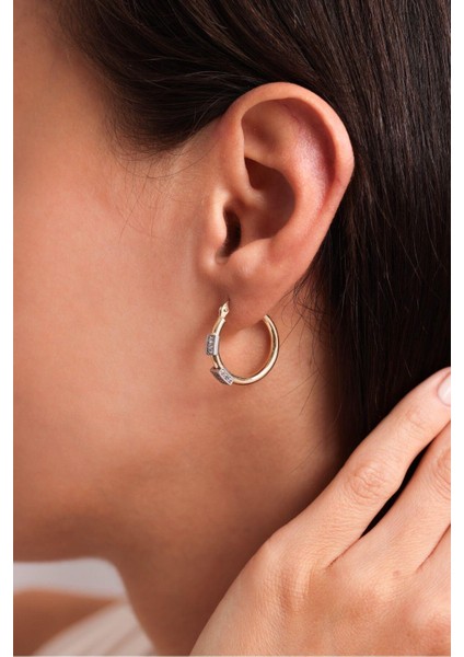 Taşlı Beyaz Altın Detaylı Halka Küpe fiyatları