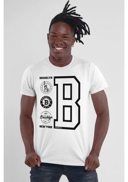 Brooklyn Logo Beyaz Erkek Tişört