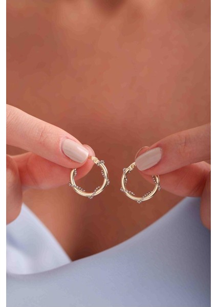 Sarmaşık Beyaz Altın Detaylı Orta Boy Halka Küpe modelleri