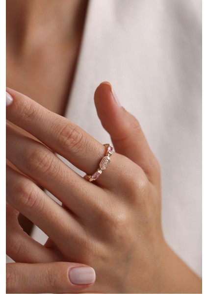 Rose Altın Pembe Baget Taşlı Heritage Minimal Yüzük modelleri