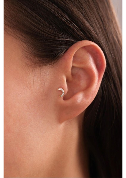 Taşlı Hilal Tragus Küpe