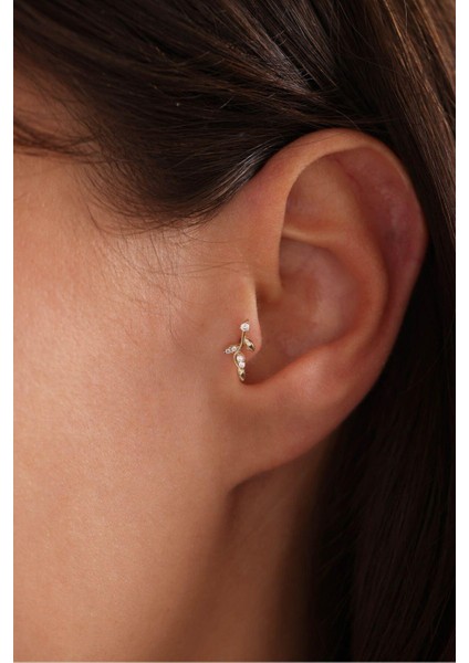 Taşlı Dallı Yaprak Tragus Küpe