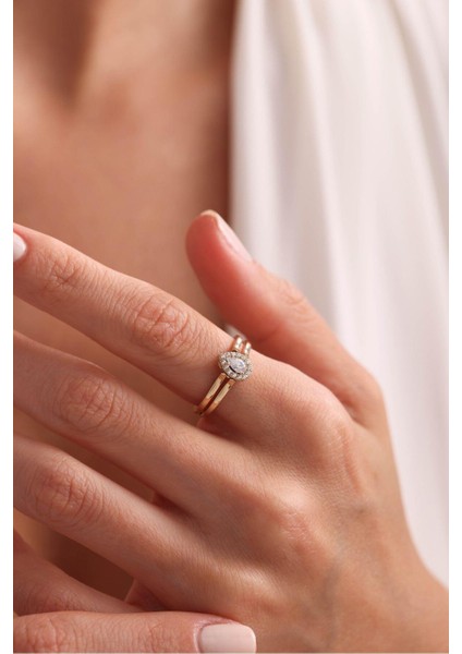 Çift Taraflı Beyaz Mavi Damla Taşlı Yüzük