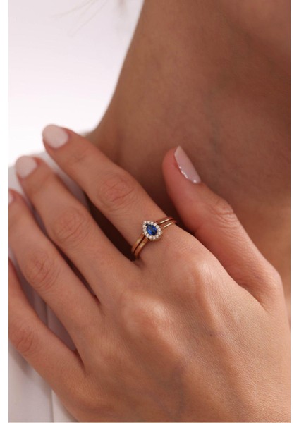 Çift Taraflı Beyaz Mavi Damla Taşlı Yüzük fırsatları