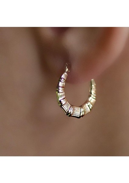 Çizgili Küçük Altın Kadın Küpe 1.6 cm