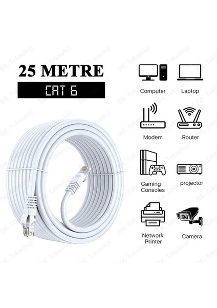 25 Metre Yüksek Hızlı Cat6 Ethernet Lan Ağ Network Patch Kablo