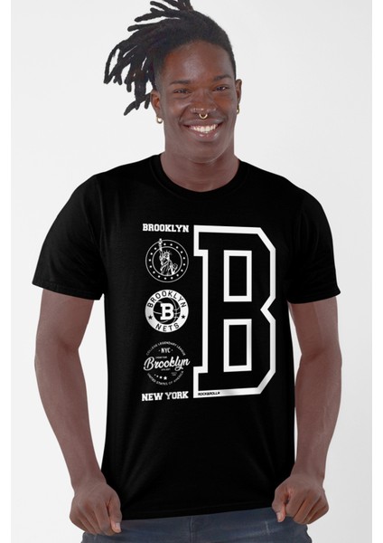 Brooklyn Logo Siyah Erkek Tişört