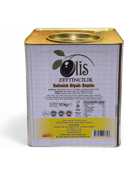 Siyah Zeytin Süzme Ağırlık 10 kg L. 231260 Kalibre Teneke