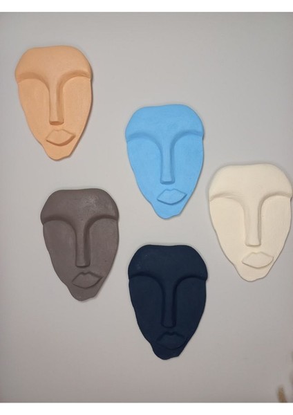 El Yapımı Minimalist Tasarım Duvar Dekorasyon Maskları (Maskeleri) 5'Li Set