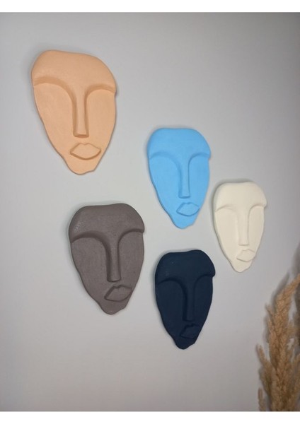 El Yapımı Minimalist Tasarım Duvar Dekorasyon Maskları (Maskeleri) 5'Li Set