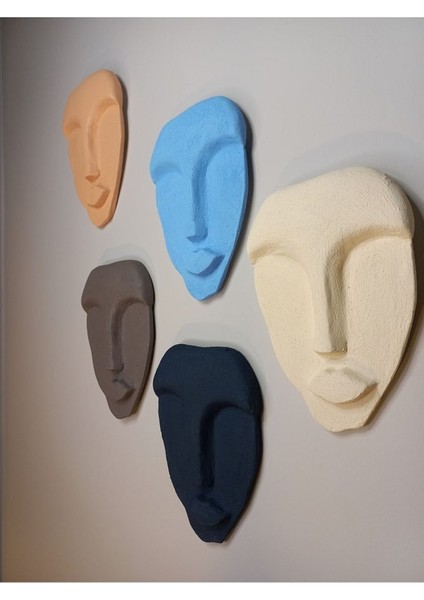 El Yapımı Minimalist Tasarım Duvar Dekorasyon Maskları (Maskeleri) 5'Li Set