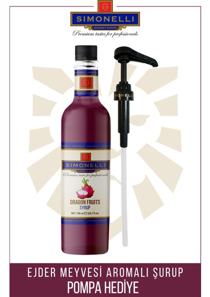 Kahve ve Kokteyl Şurubu Ejder Meyvesi Aromalı 700 ml + Pompa Simonelli