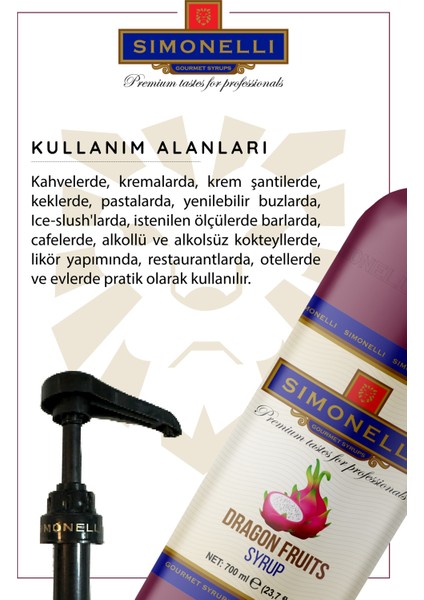 Kahve ve Kokteyl Şurubu Ejder Meyvesi Aromalı 700 ml + Pompa Simonelli