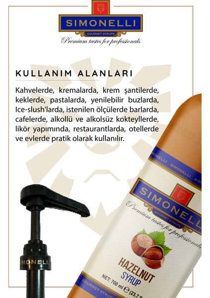 Kahve ve Kokteyl Şurubu Fındık 700 ml + Pompa Simonelli