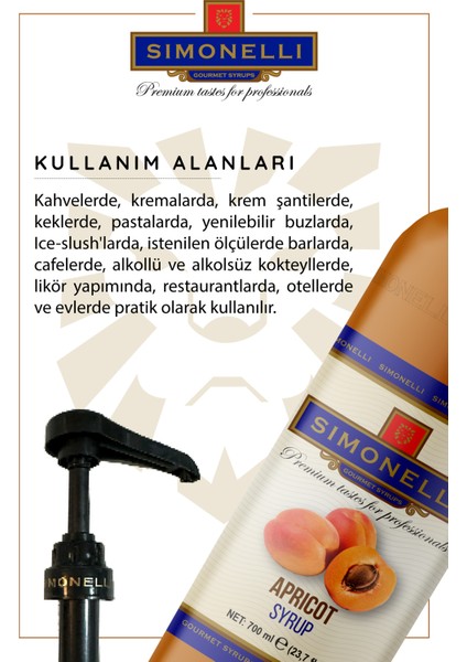 Kahve ve Kokteyl Şurubu Kayısı 700 ml + Pompa Simonelli