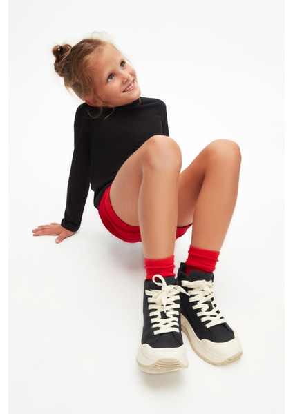 Siyah Basic Unisex Çocuk Mevsimlik Sıfır Yaka Uzun Kollu Tişört fiyatları