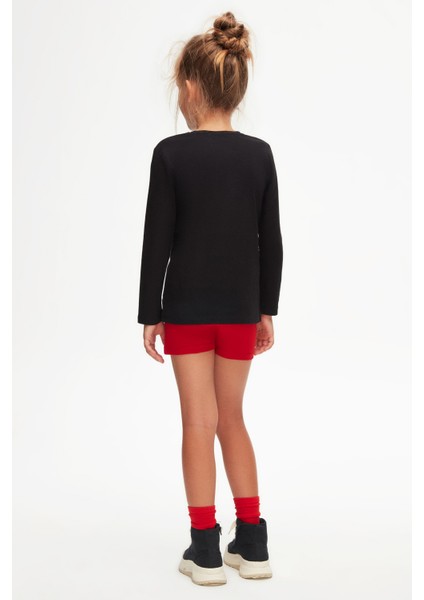 Siyah Basic Unisex Çocuk Mevsimlik Sıfır Yaka Uzun Kollu Tişört fırsatları