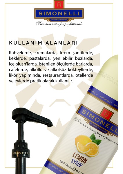 Kahve ve Kokteyl Şurubu Limon 700 ml + Pompa Simonelli