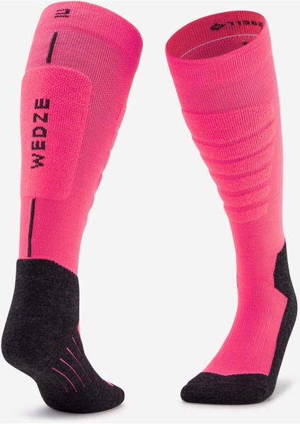 Wedze Yetişkin Kayak/Snowboard Çorabı - Siyah/Neon Pembe - Siyah - 100