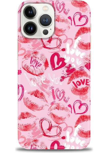 iPhone 15 Pro Kılıf Hd Baskılı - Pembe Love + 9h Nano Ekran Koruyucu