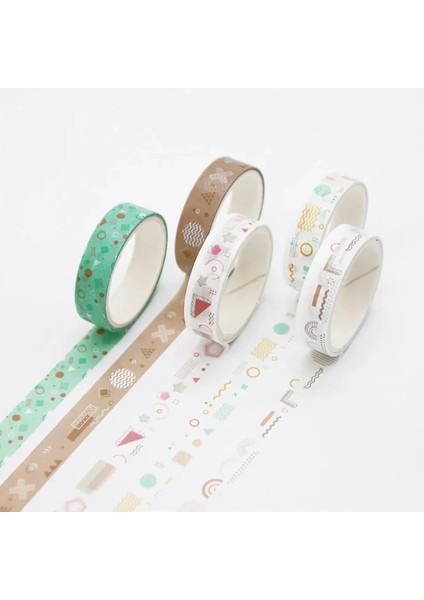 Vintage Washi Tape Bant Baskılı Yapışkanlı Maskeleme Kağıdı Sevimli Desenli Bant 5 Li - Geometri